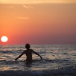 beach, boy, sunset, silhouette, boy silhouette, nature, sun, dusk, twilight, setting sun, horizon, bathing, kid, little boy, child, dawn, leisure, ocean, outdoors, person, sea, seascape, sky, sunrise, swimming, water, waves