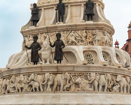 Detailed view of a historical marble sculpture in Amritsar, showcasing Sikh culture and architecture.
